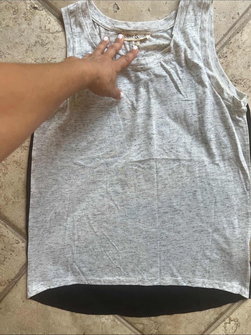 Olive & Oak Light Gray Speckled Tank with Black Hem Detail